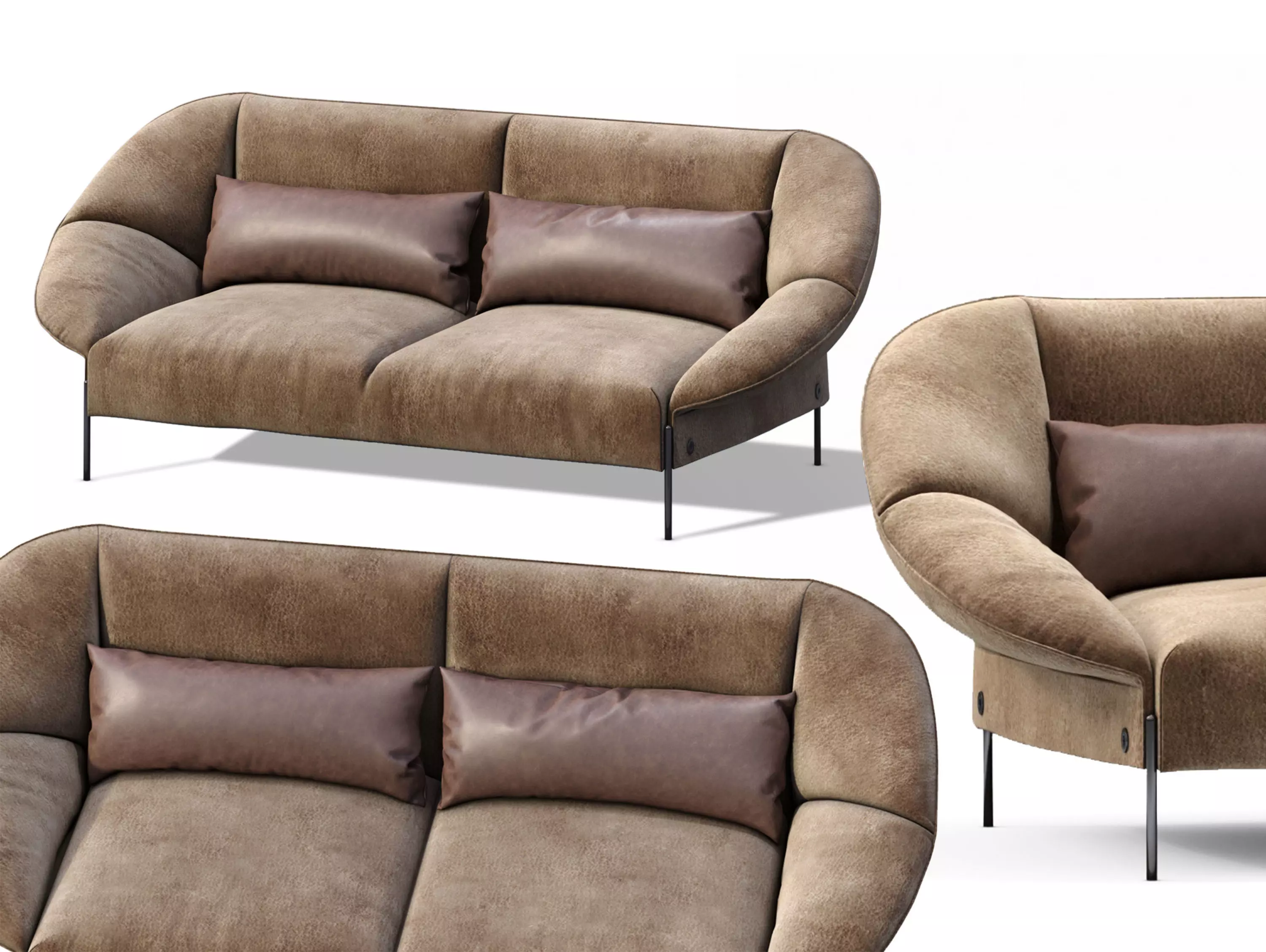 Loveseat Sofa Flared Arm  Tobacco l  Two-seat couch  3D model_0