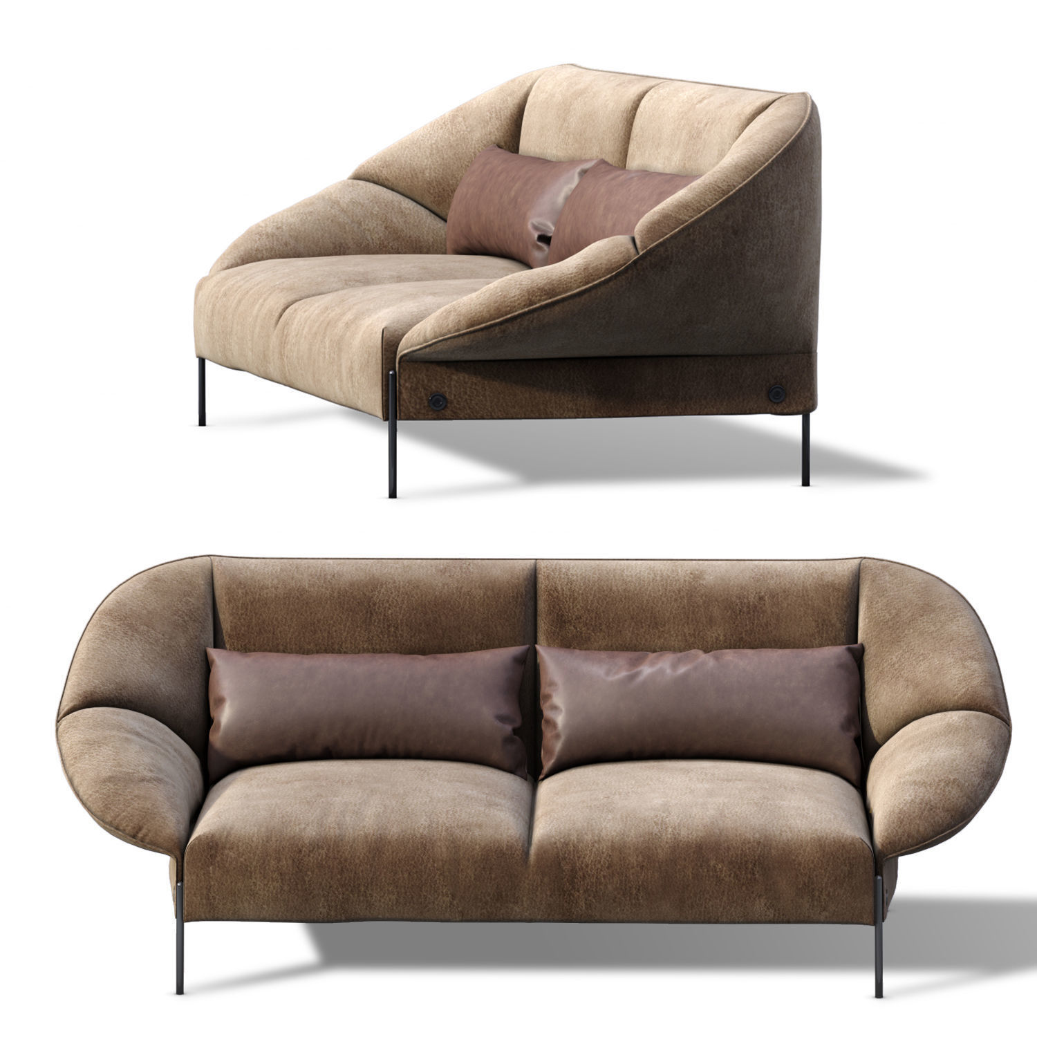 Loveseat Sofa Flared Arm  Tobacco l  Two-seat couch  3D model_5