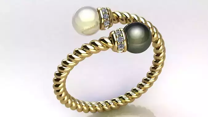 Bypass Ring with Pearls and Diamonds 3D print model