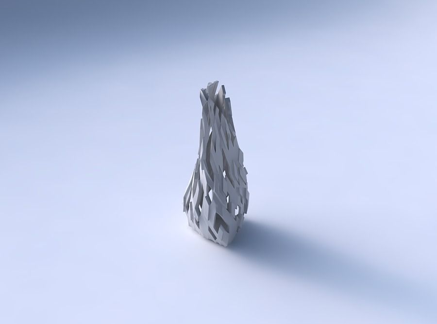 Vase twist puffy tipped triangle with cuts and bulges 3D print model_3