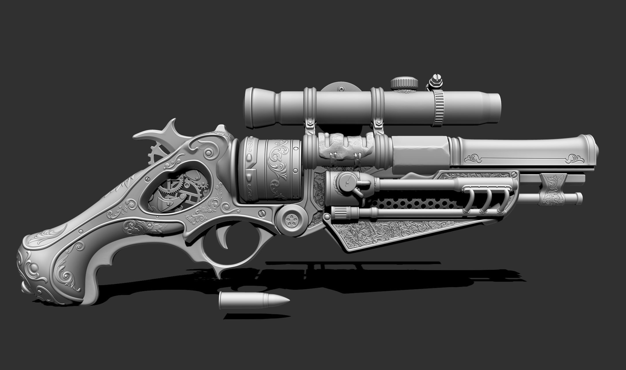 Steampunk Gun - Queens Tender Low-poly 3D model_16