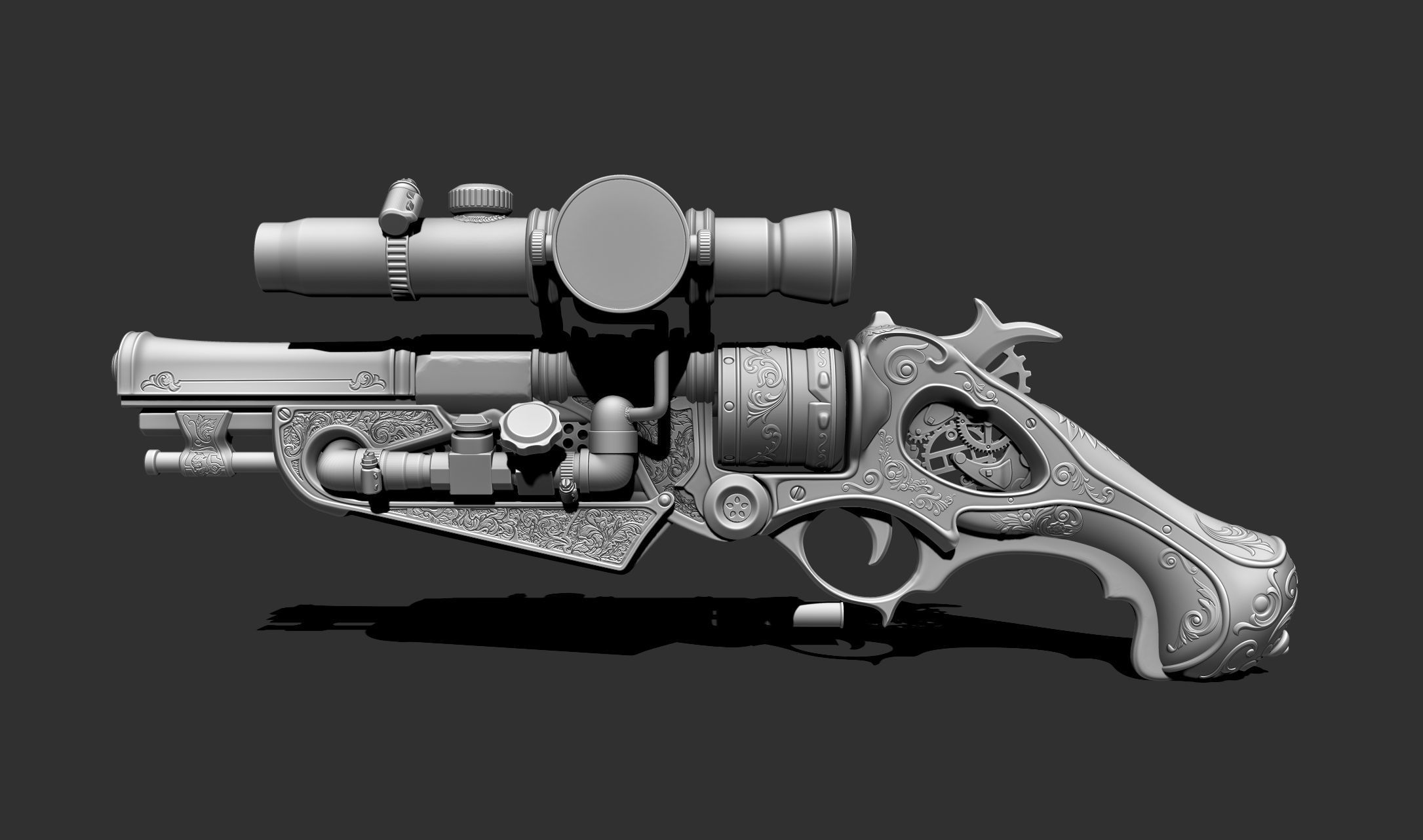 Steampunk Gun - Queens Tender Low-poly 3D model_17