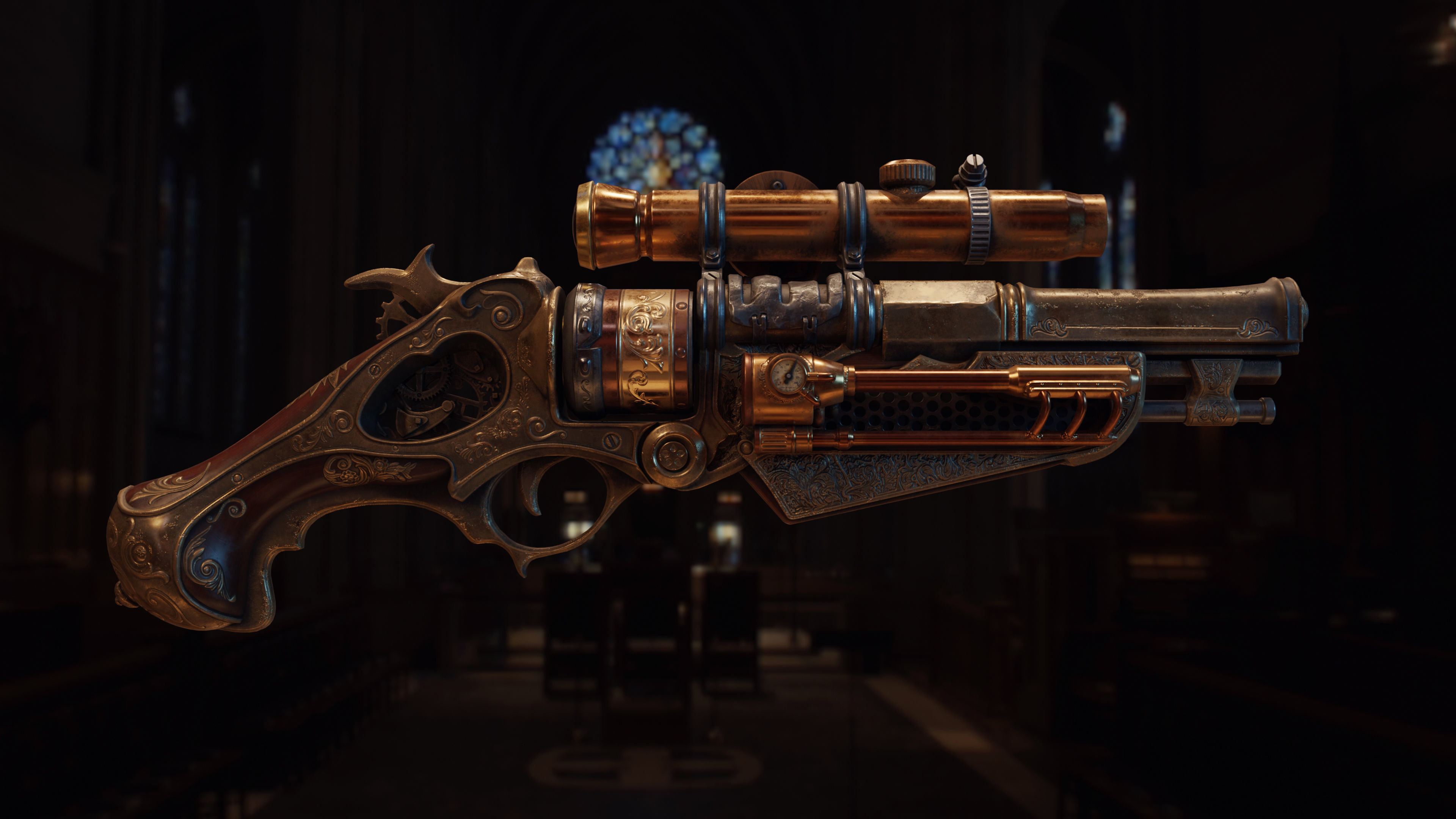 Steampunk Gun - Queens Tender Low-poly 3D model_7