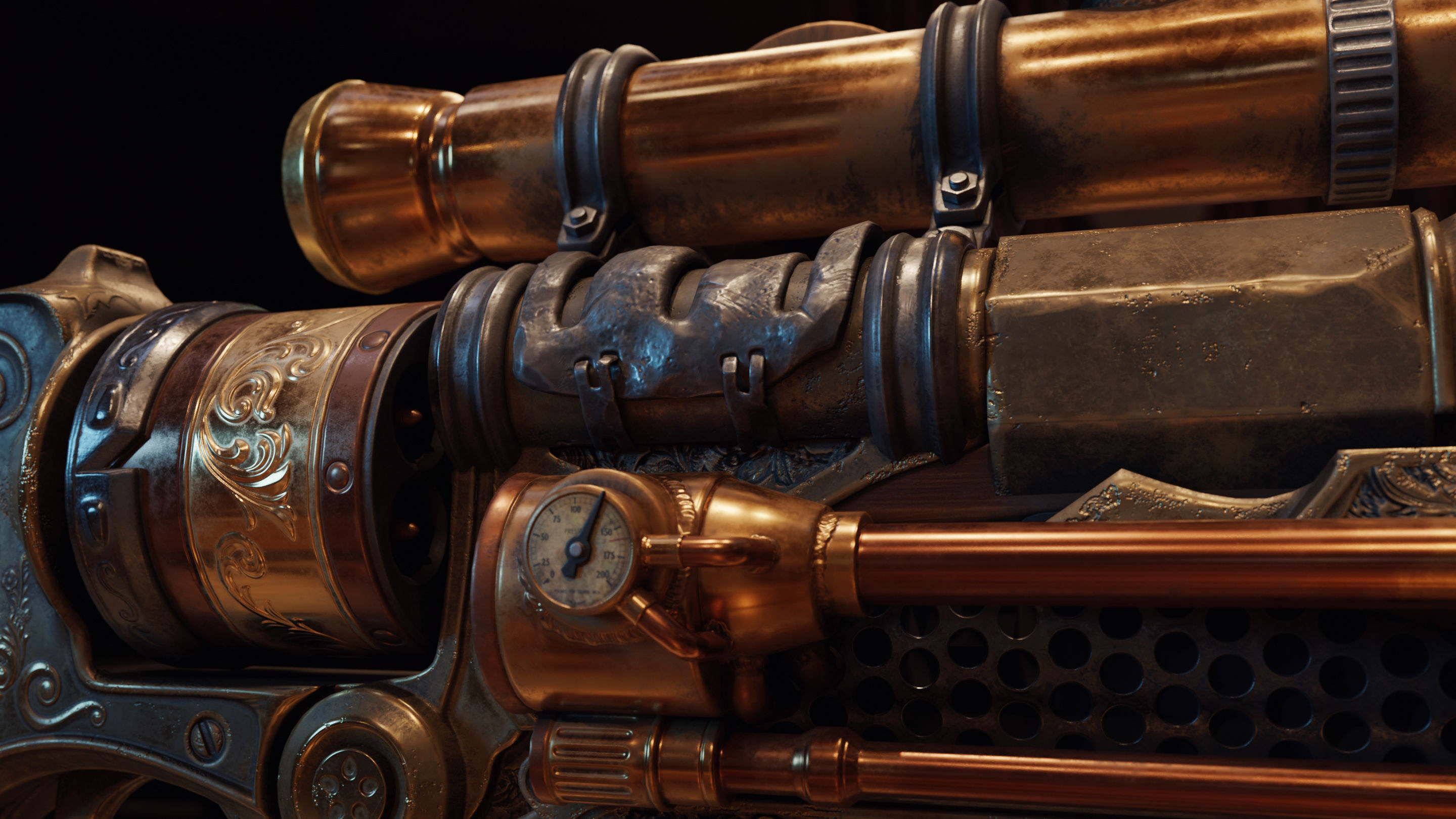 Steampunk Gun - Queens Tender Low-poly 3D model_11