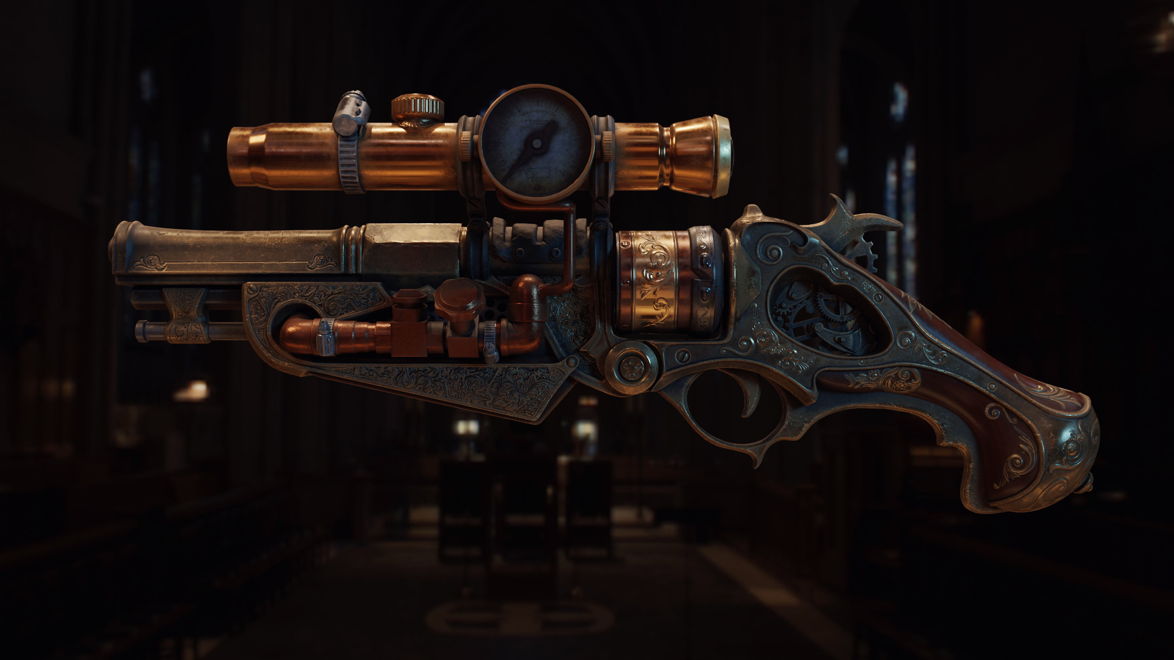 Steampunk Gun - Queens Tender Low-poly 3D model_8
