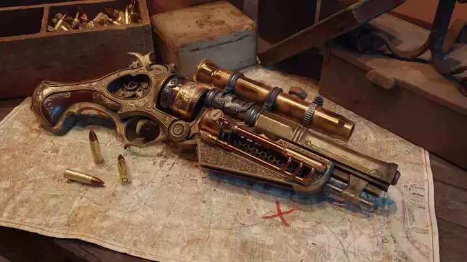 Steampunk Gun - Queens Tender Low-poly 3D model