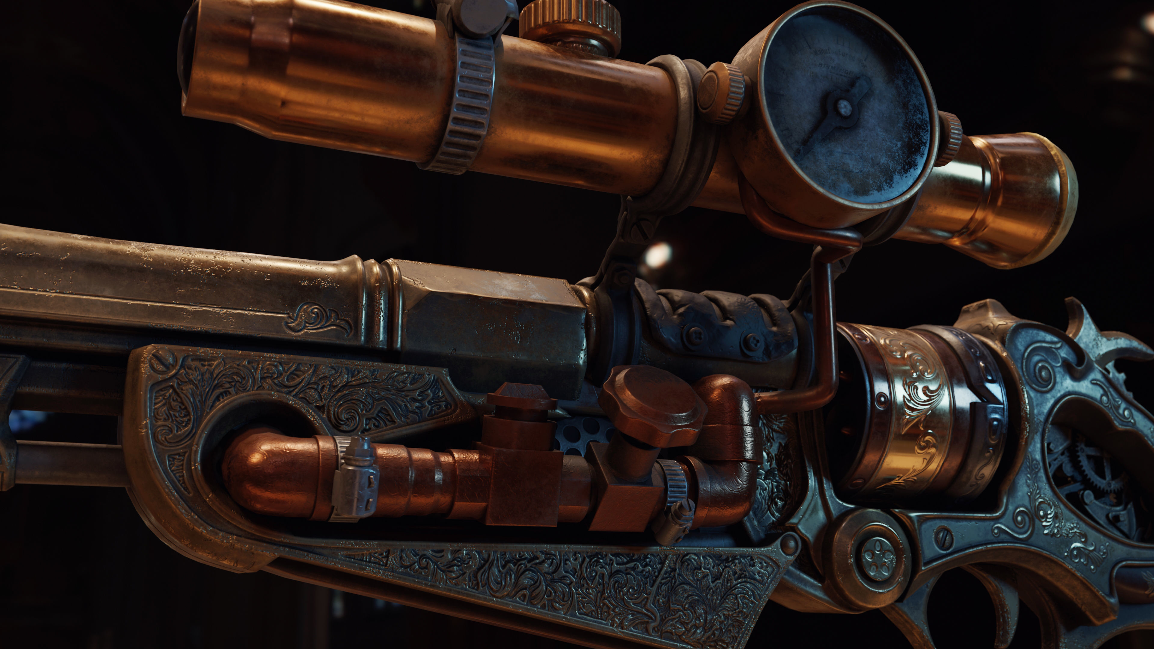 Steampunk Gun - Queens Tender Low-poly 3D model_9