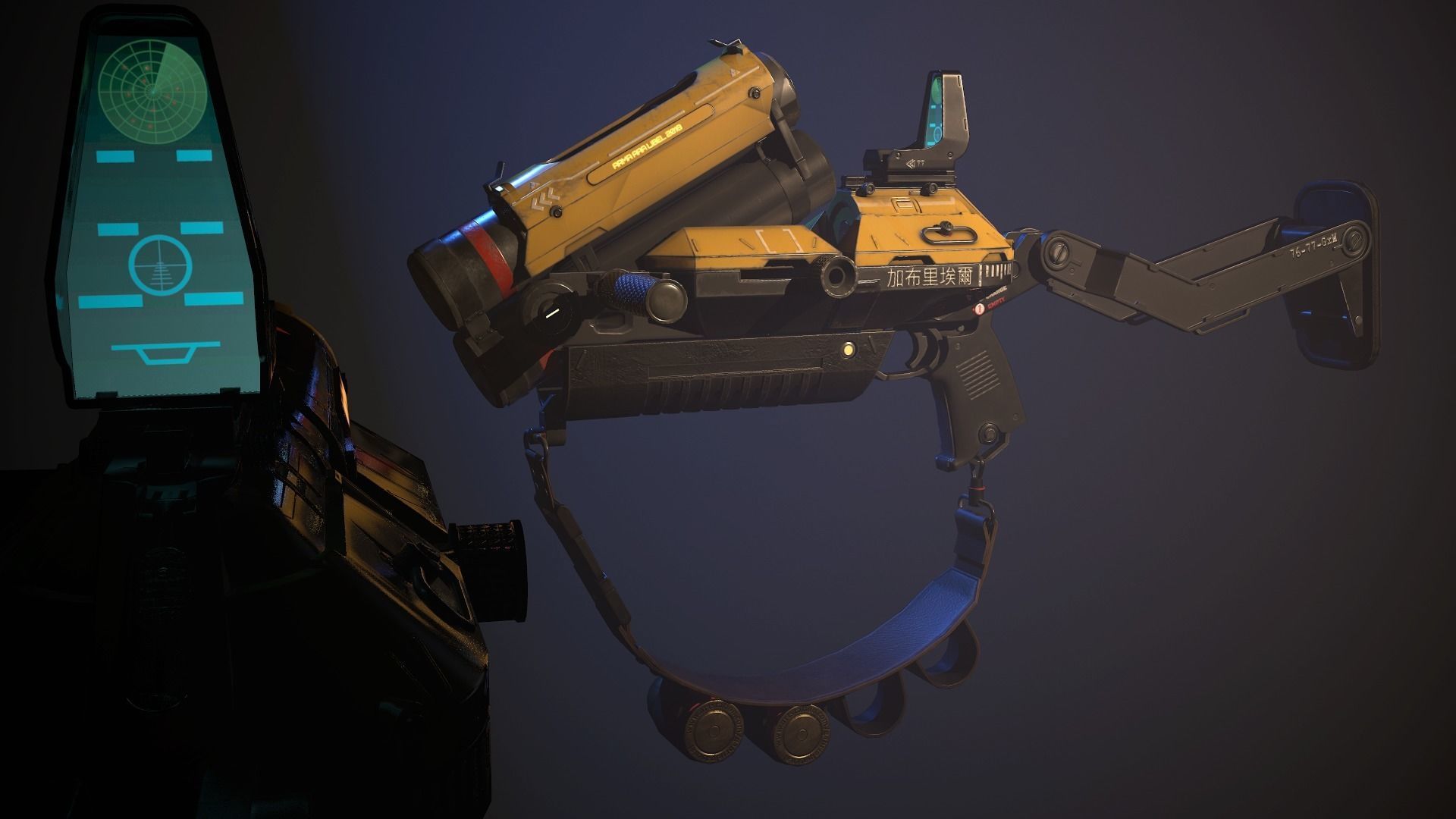 Double Barrel Grenade Launcher Low-poly 3D model_9