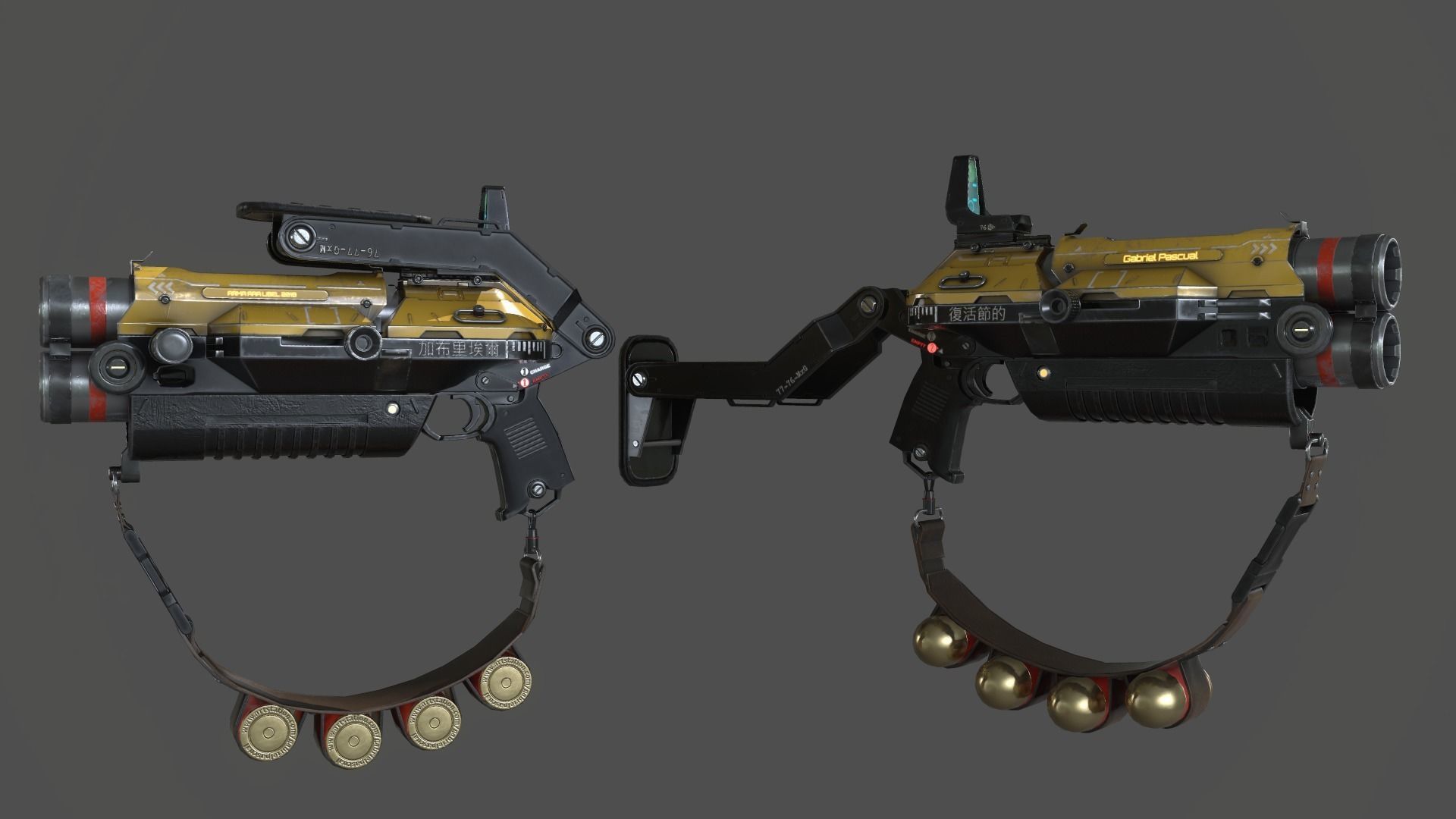 Double Barrel Grenade Launcher Low-poly 3D model_13