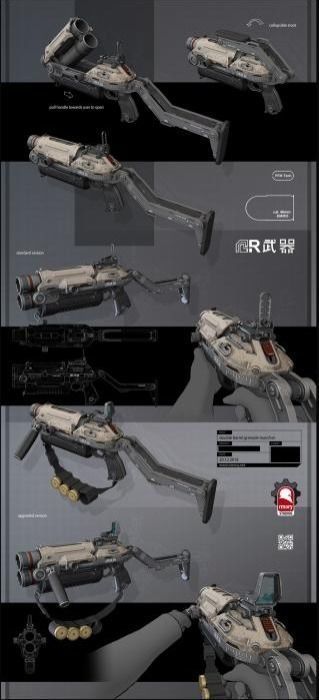 Double Barrel Grenade Launcher Low-poly 3D model_19