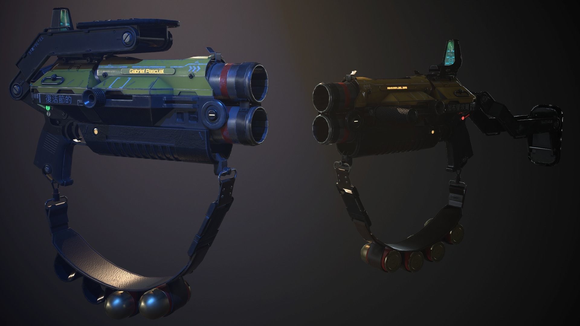 Double Barrel Grenade Launcher Low-poly 3D model_6