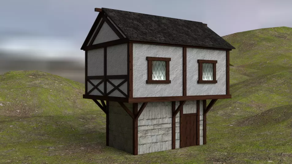Low poly old house Free 3D model_0