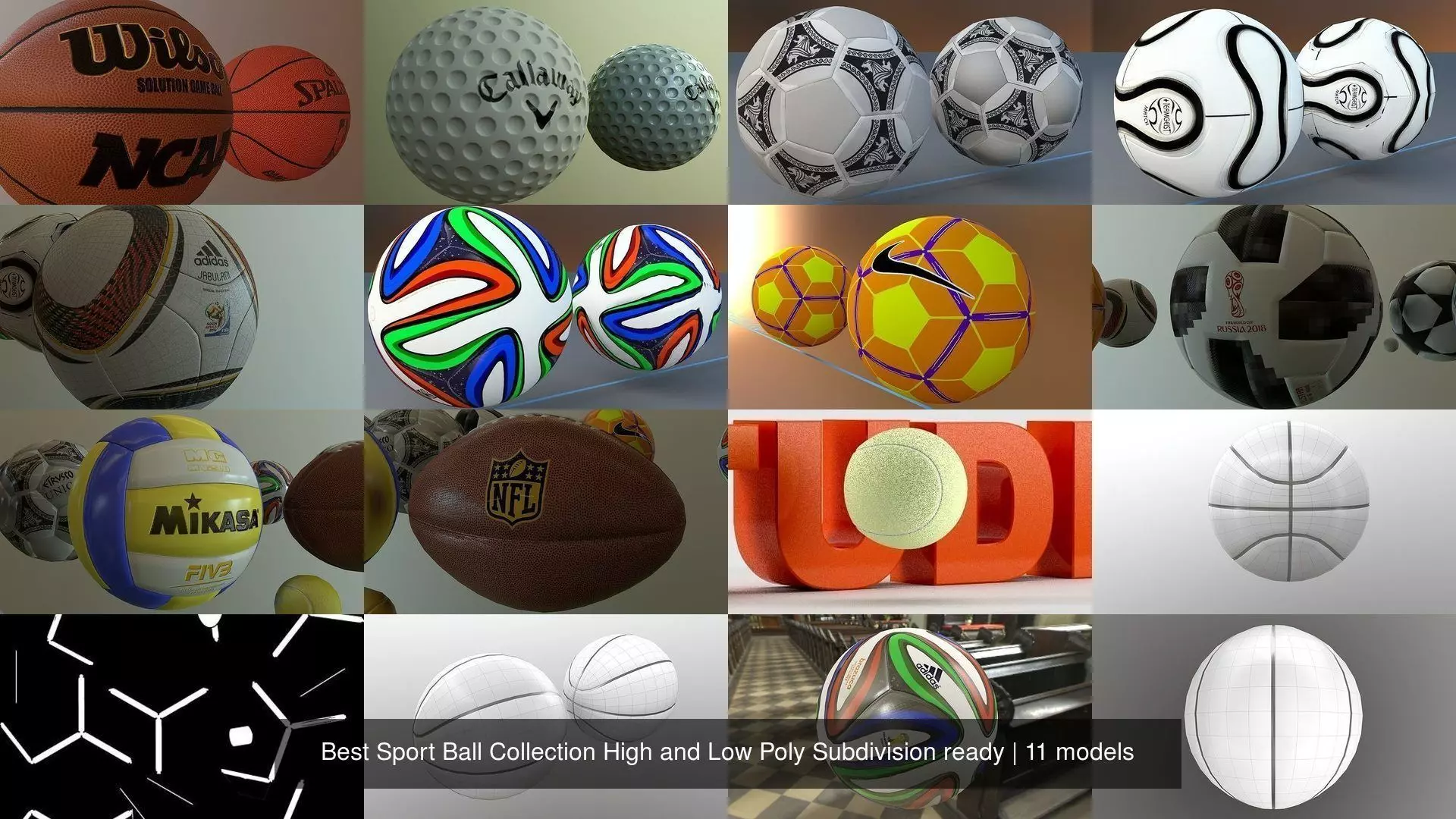 Best Sport Ball Collection High and Low Poly Subdivision ready _0