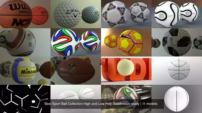 Best Sport Ball Collection High and Low Poly Subdivision ready 