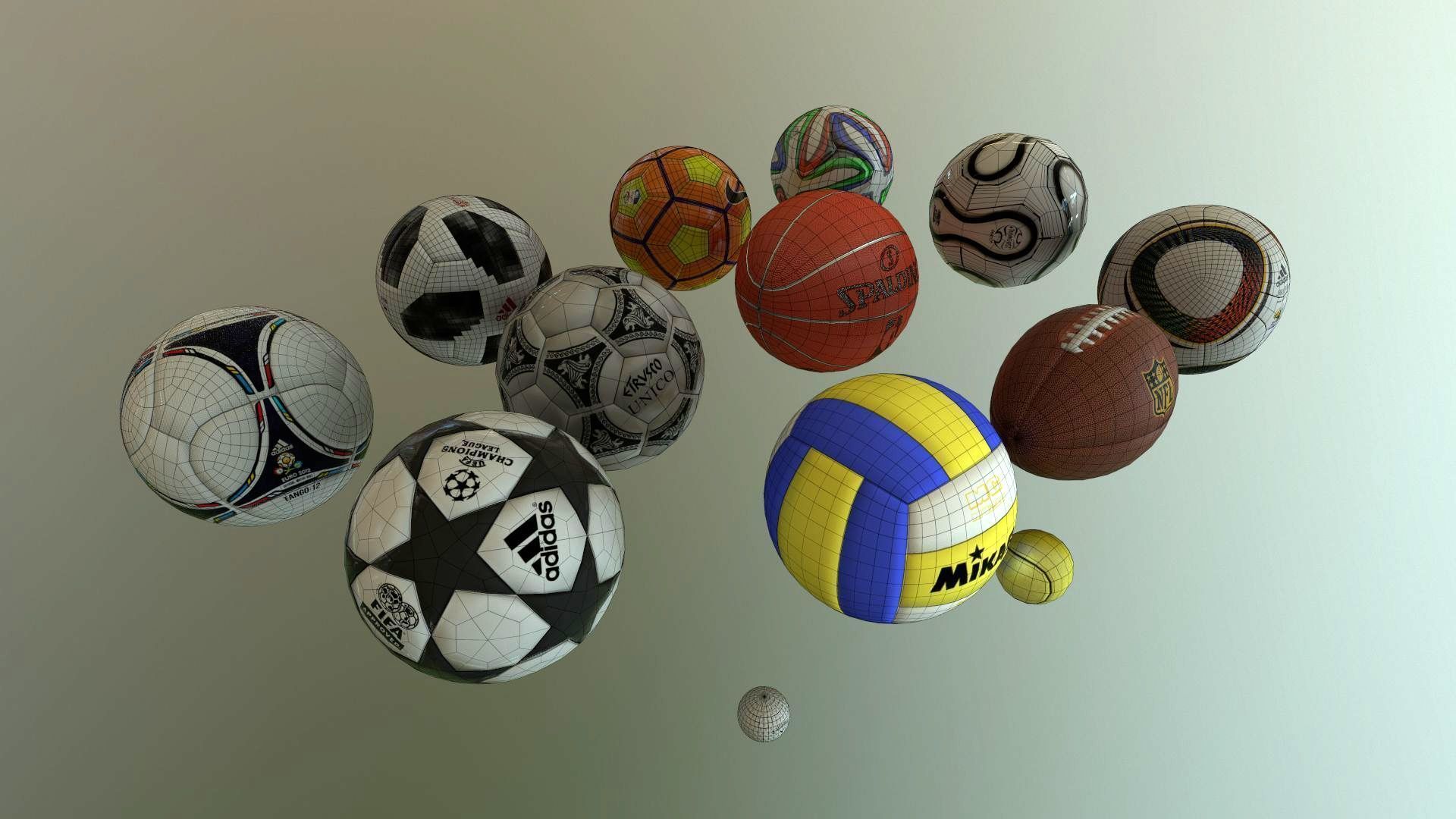 Best Sport Ball Collection High and Low Poly Subdivision ready _2