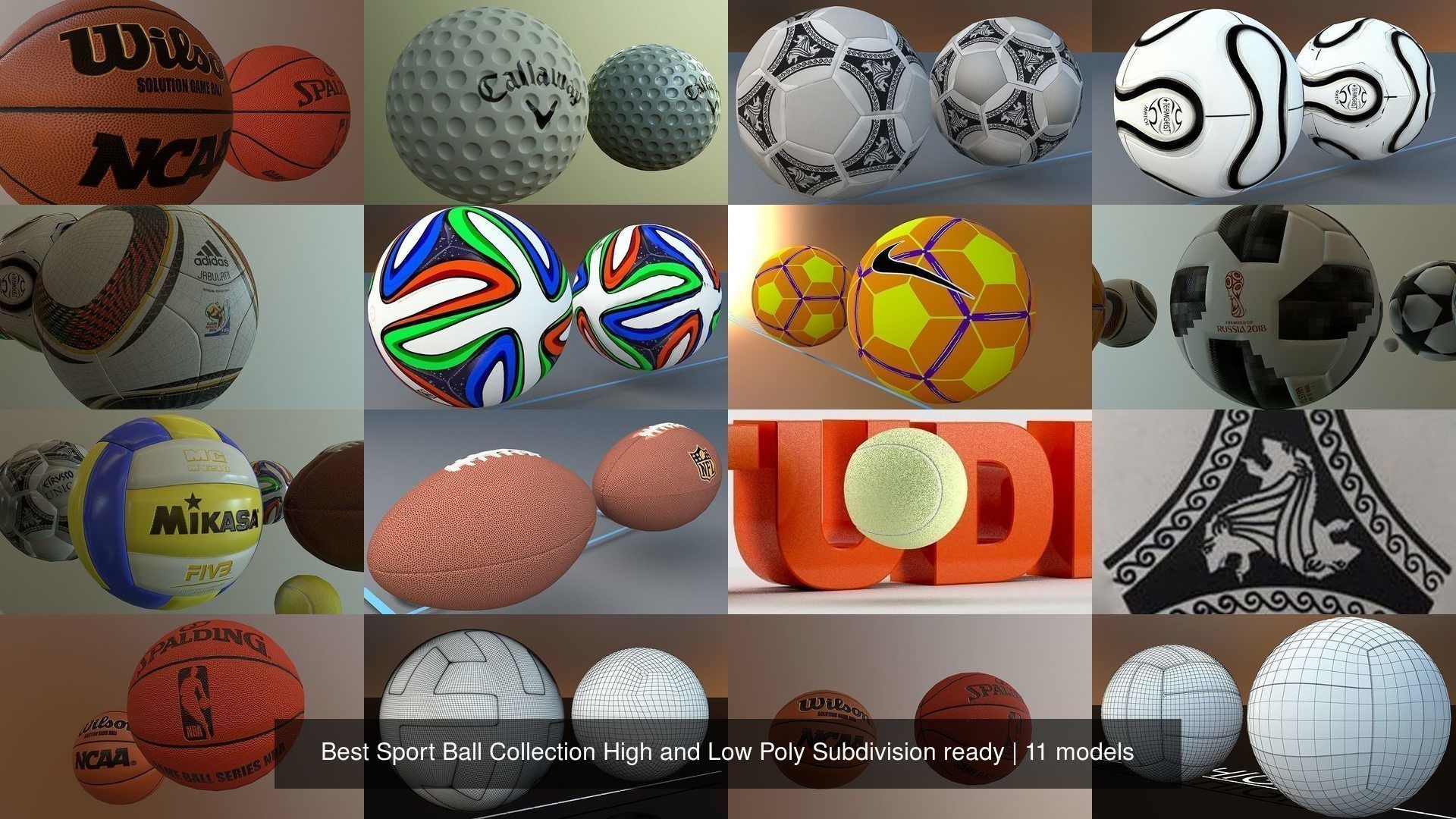 Best Sport Ball Collection High and Low Poly Subdivision ready _15
