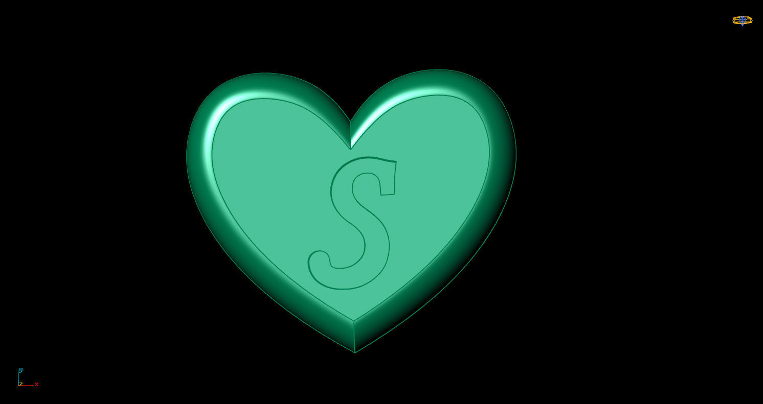 Pendant initial heart S 3D print model_6
