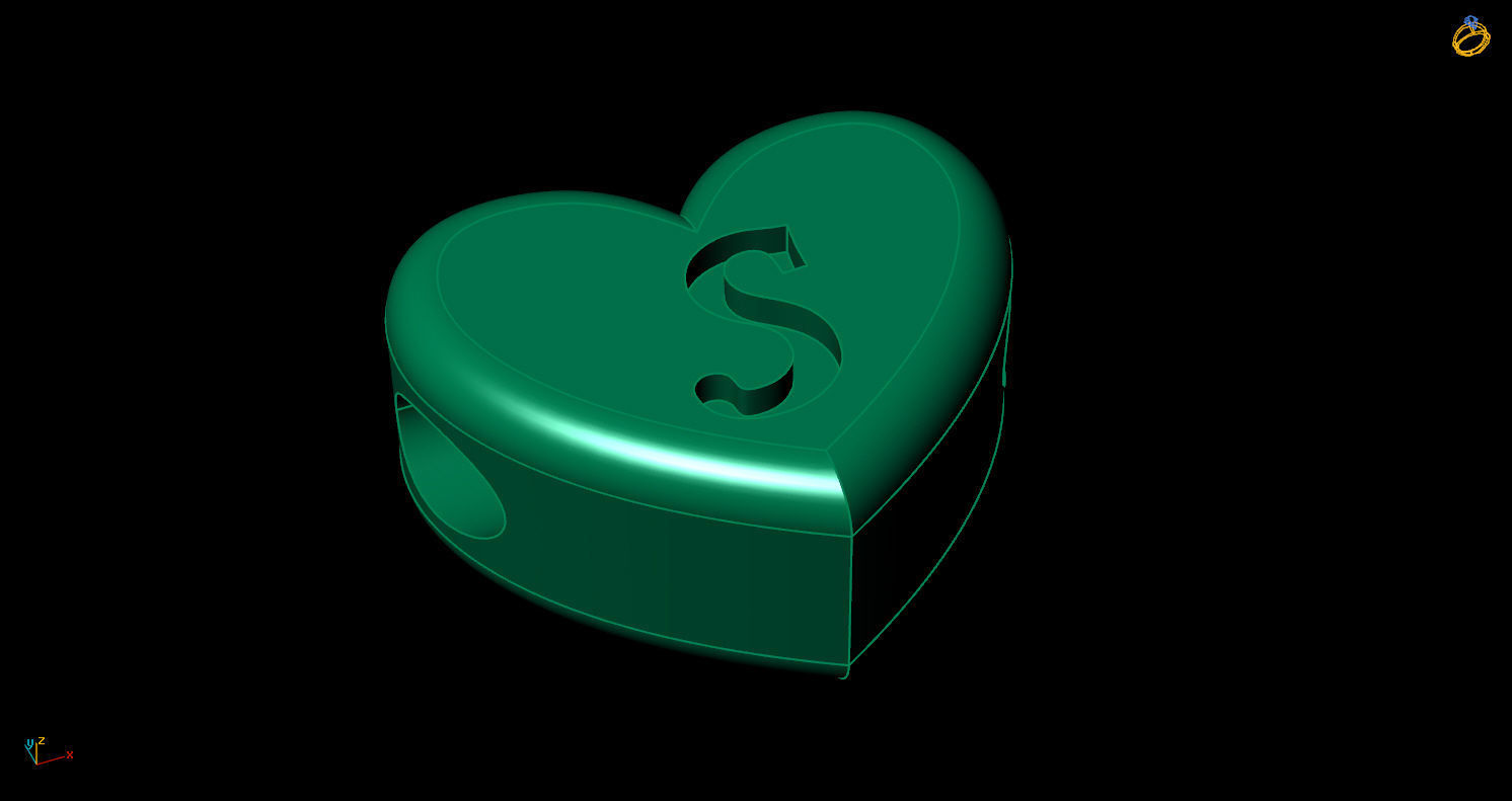 Pendant initial heart S 3D print model_5