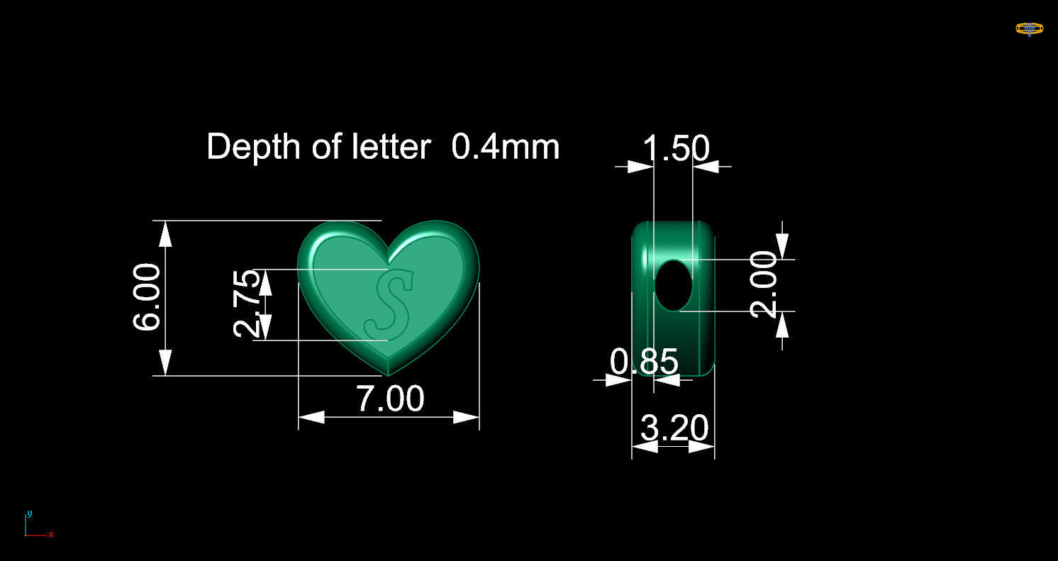 Pendant initial heart S 3D print model_12