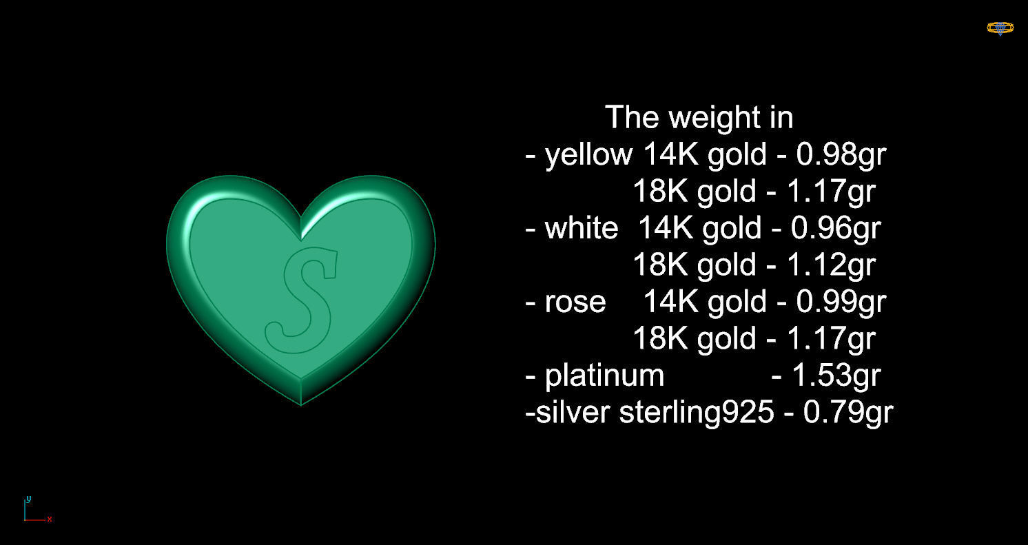 Pendant initial heart S 3D print model_13