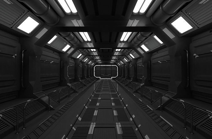 SCI FI INTERIOR SCENE SPACE SHIP CORRIDOR Low-poly 3D model