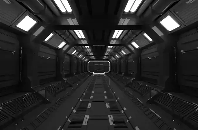 SCI FI INTERIOR SCENE SPACE SHIP CORRIDOR Low-poly 3D model