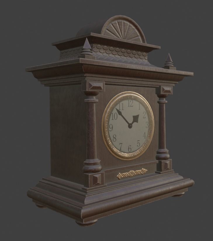 Antique table clock Low-poly 3D model_2