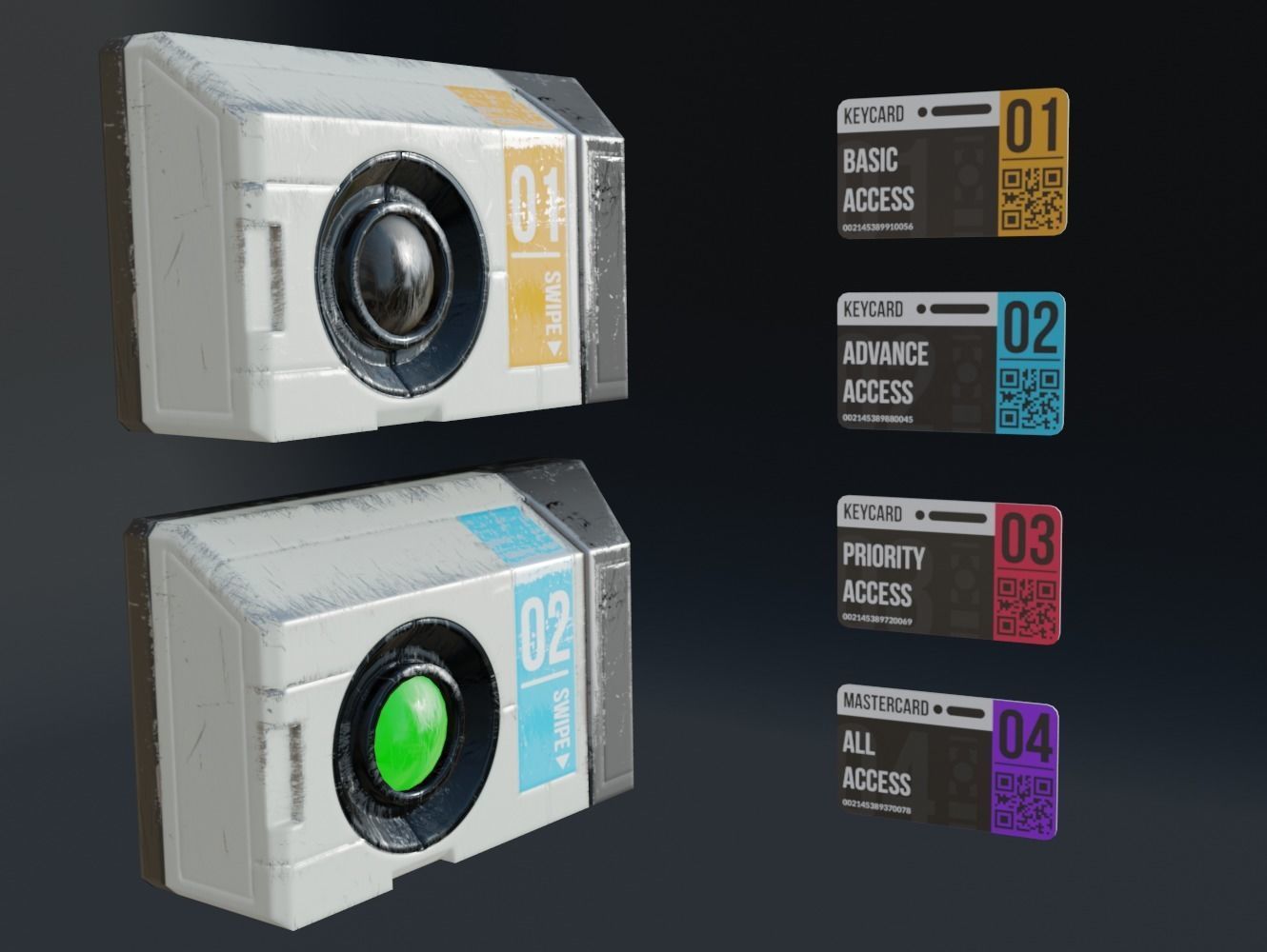 Sci-fi Keycard and Scanner for Doors Low-poly 3D model_1