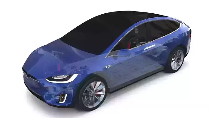 Tesla Model X with Chassis Blue 3D model