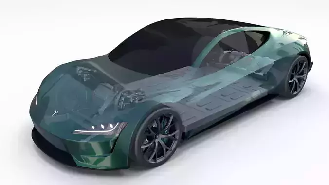 Tesla Roadster Green with Chassis