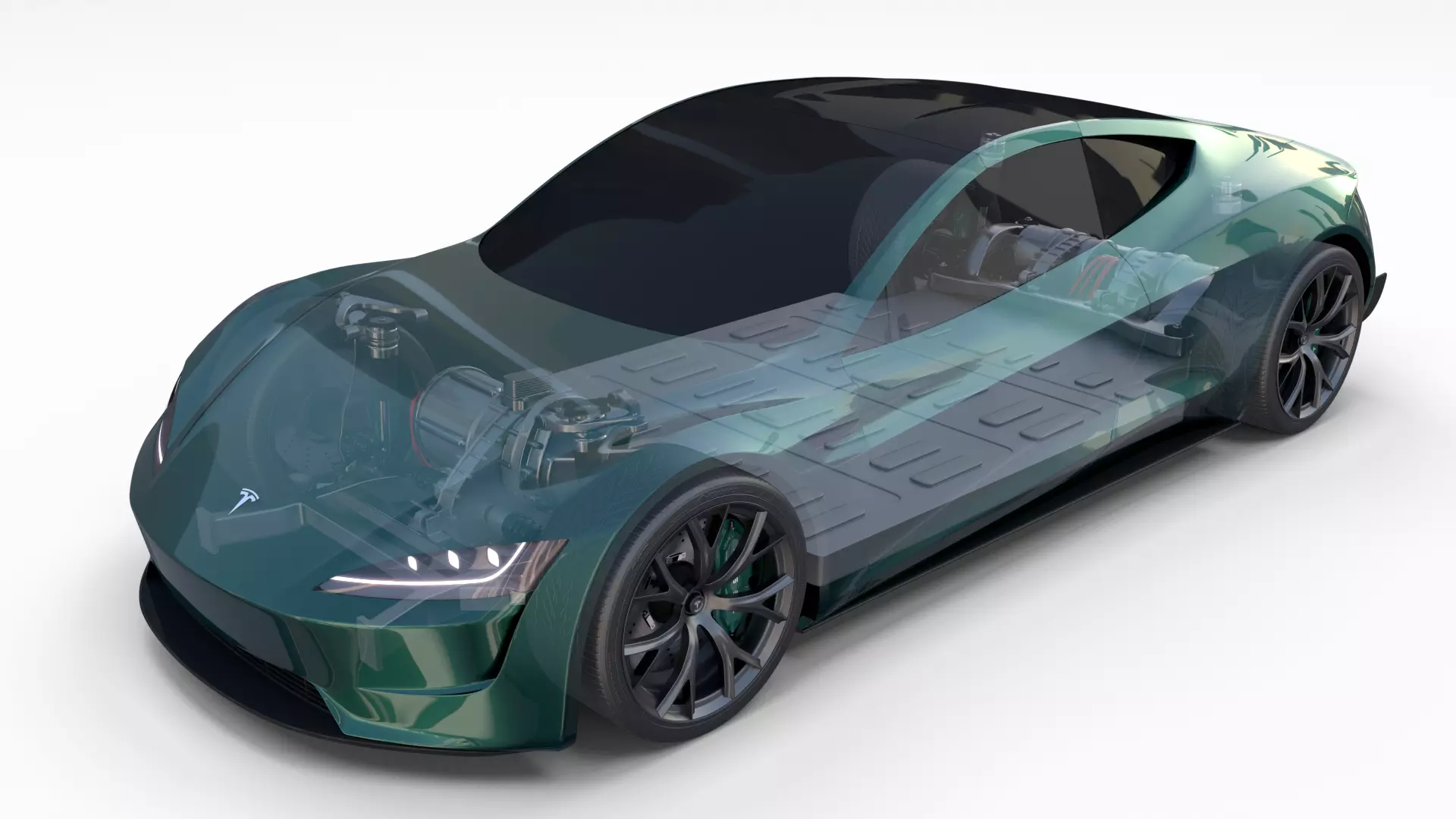 Tesla Roadster Green with Chassis 3D model