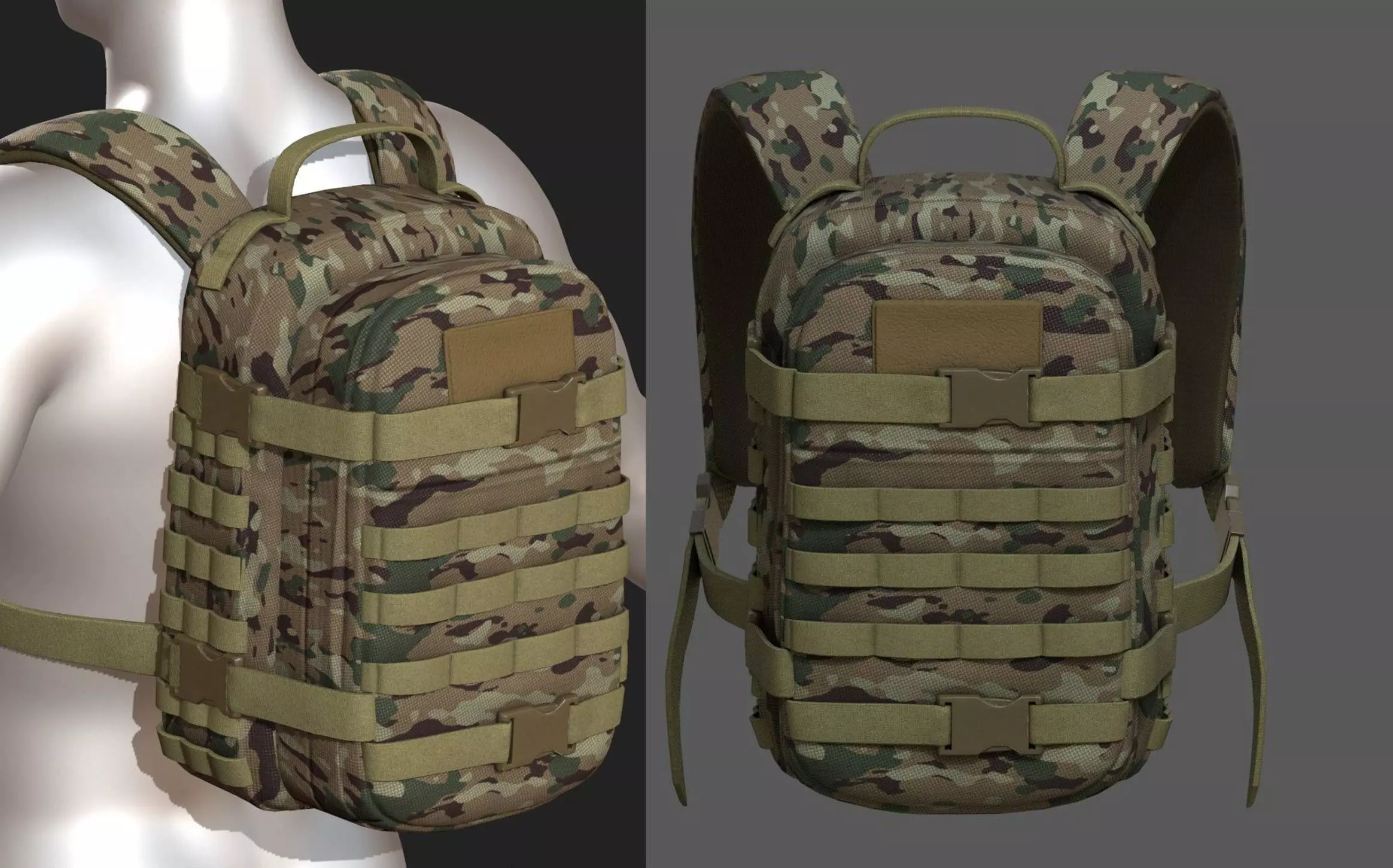Backpack military combat soldier armor scifi  Low-poly 3D model_0