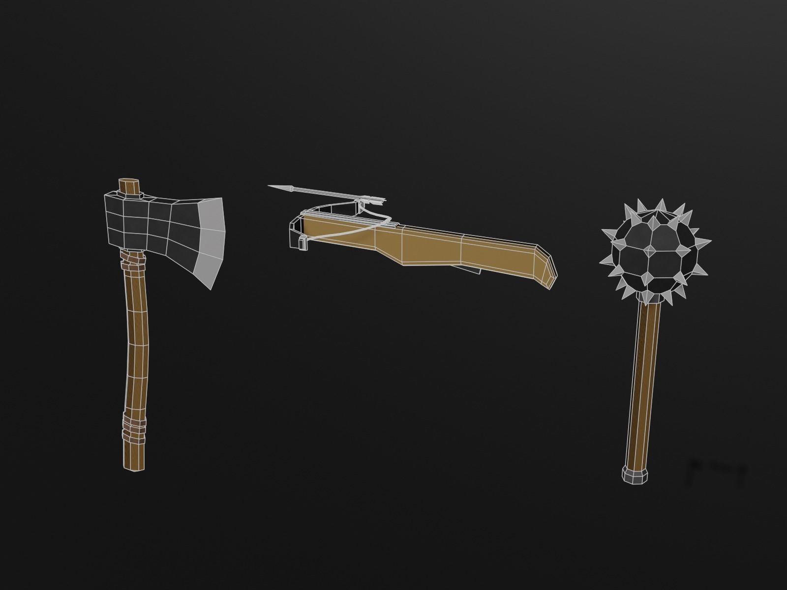 Low-poly medieval weapons and shield Low-poly 3D model_7
