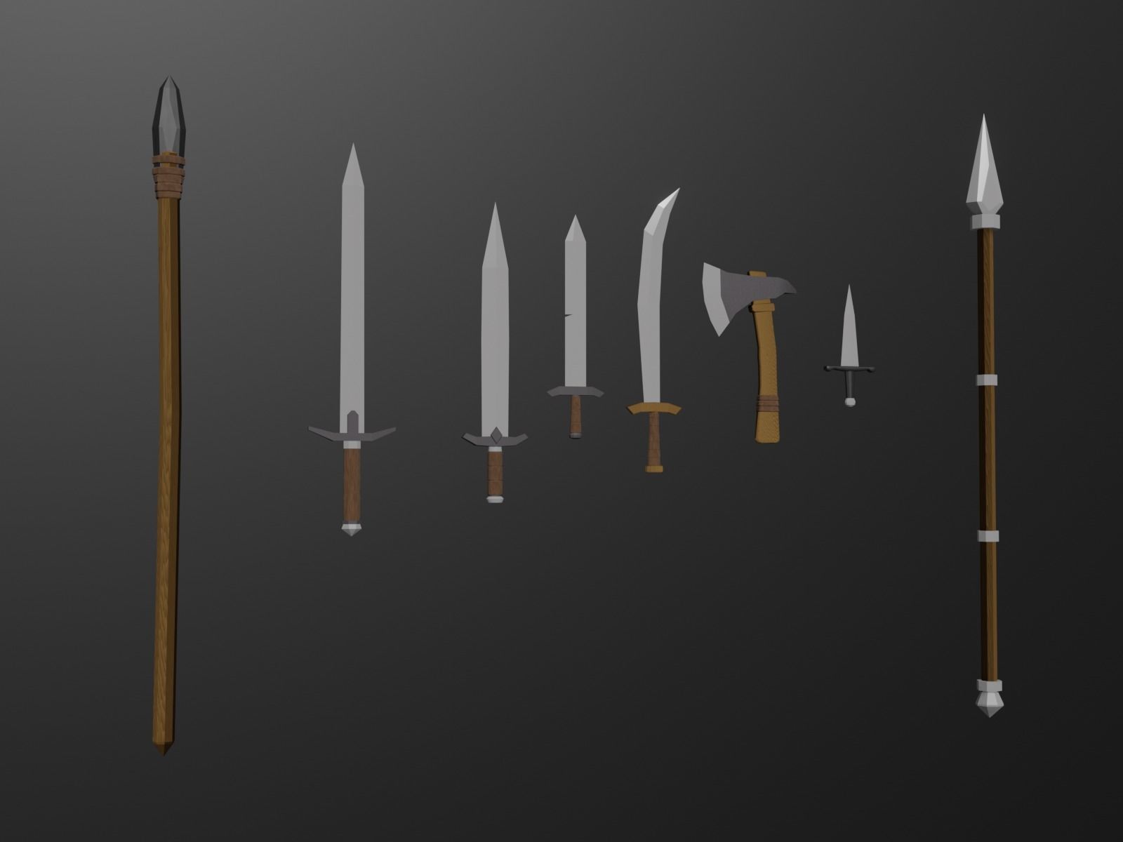 Low-poly medieval weapons and shield Low-poly 3D model_9