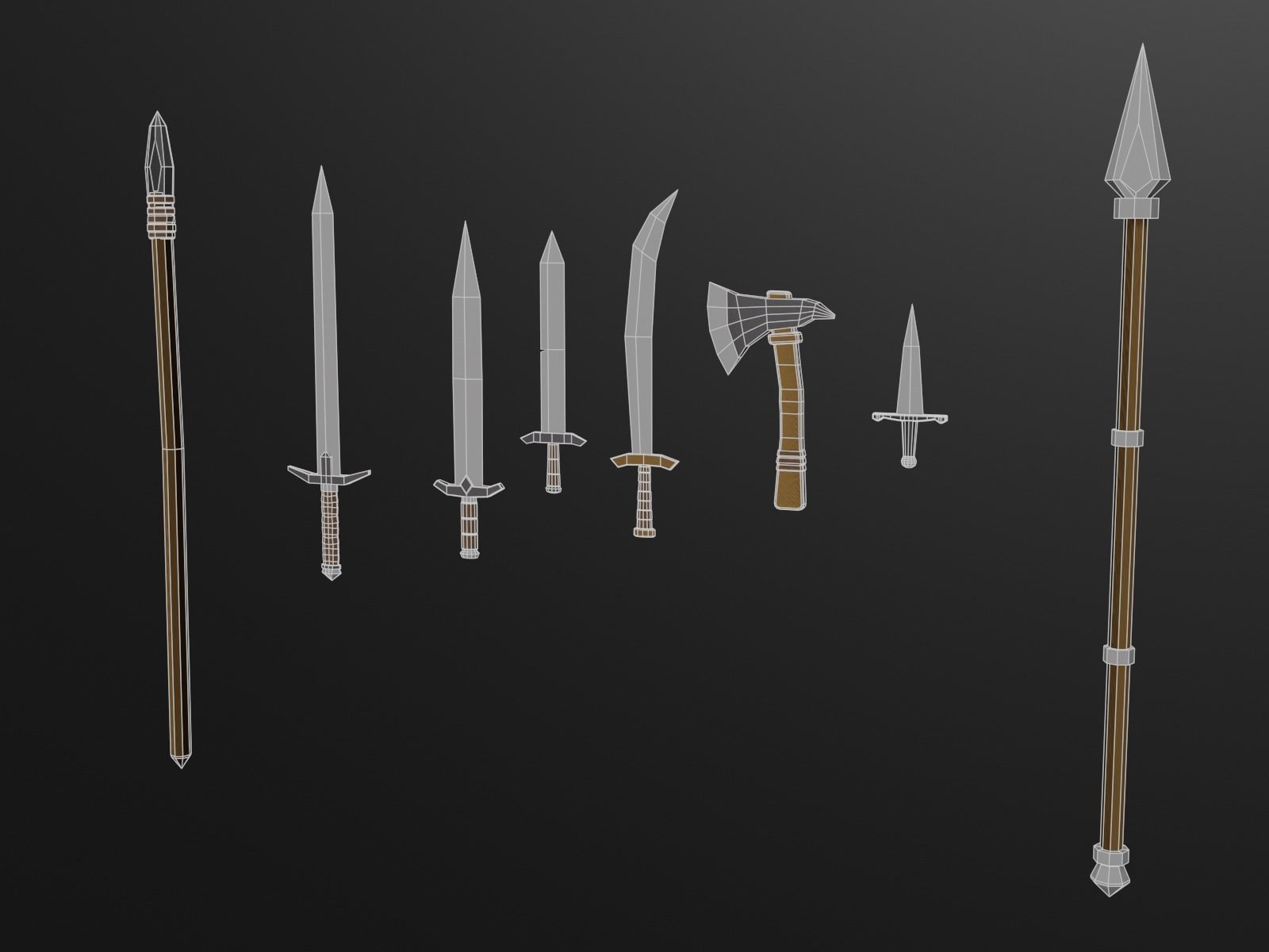 Low-poly medieval weapons and shield Low-poly 3D model_8