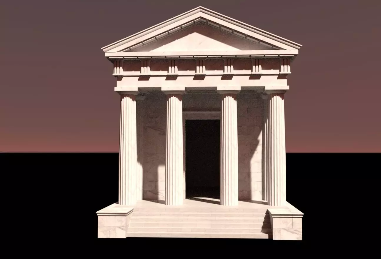 Doric Temple four pillars wide 3D model_0