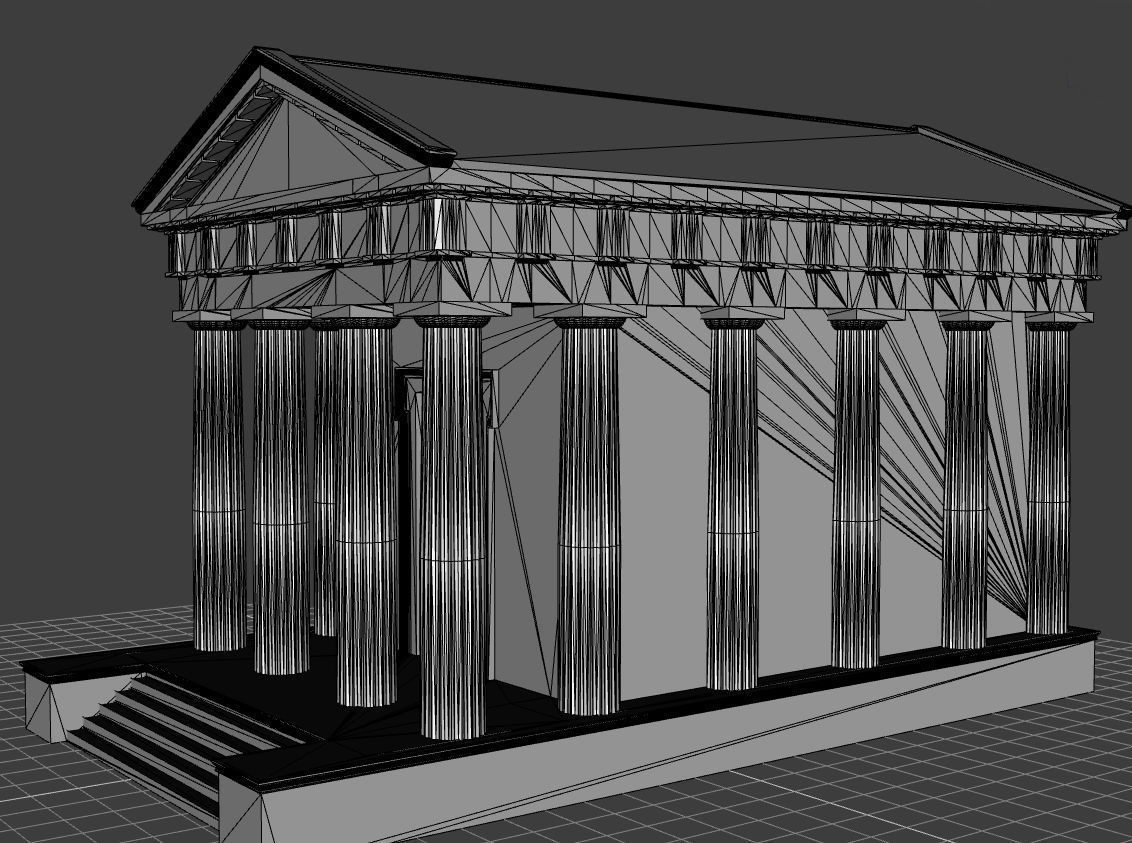 Doric Temple four pillars wide 3D model_3