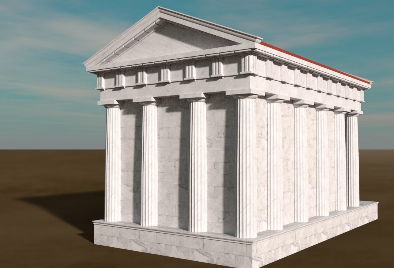 Doric Temple four pillars wide 3D model_2