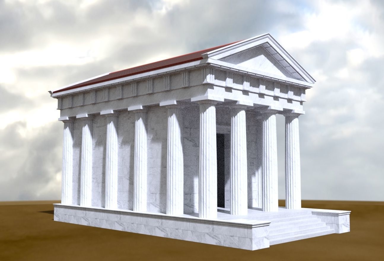 Doric Temple four pillars wide 3D model_1
