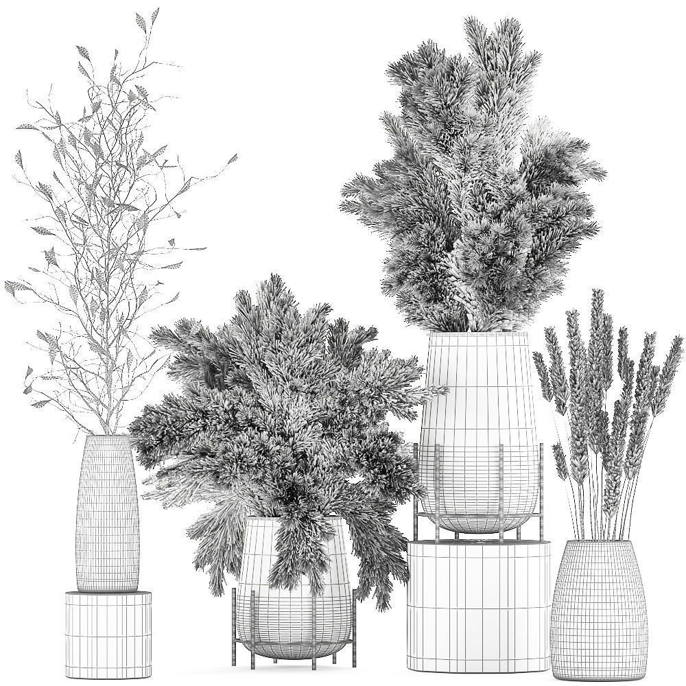 Bouquet of dried flowers in a vase 103 3D model_6