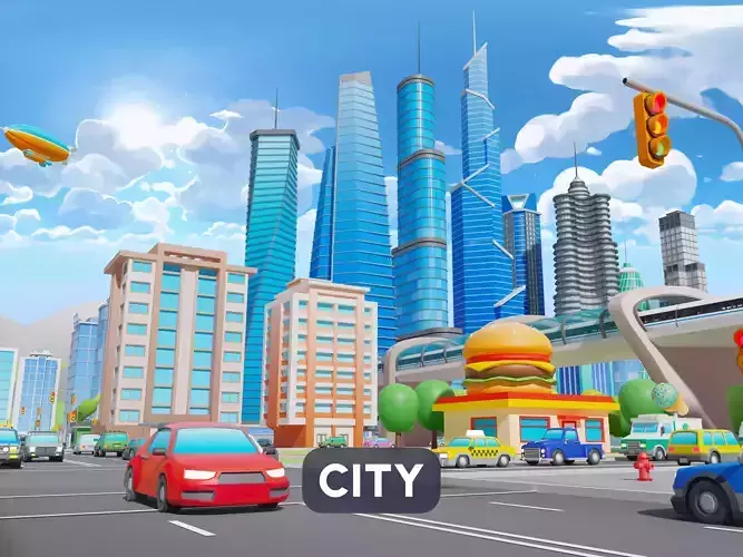 City   Low-poly 3D model
