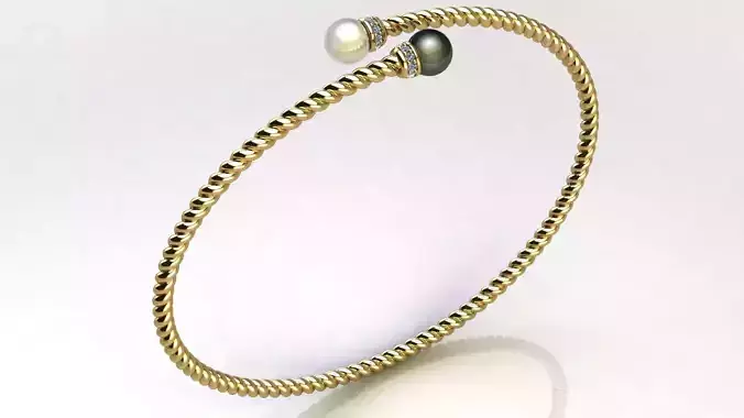 Bypass Bracelet with Pearls and Diamonds 3D print model