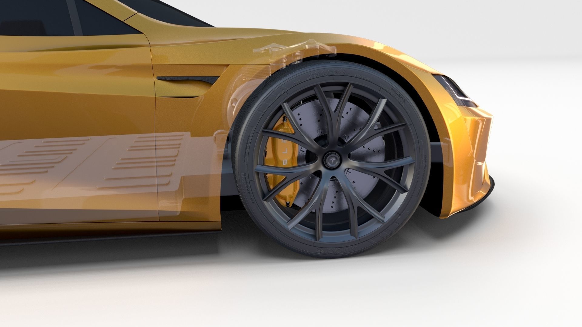 Tesla Roadster Yellow with Chassis 3D model_16