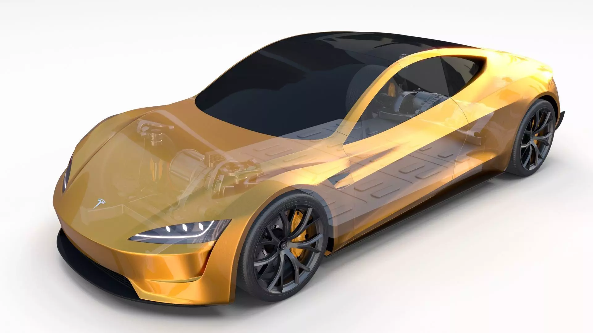Tesla Roadster Yellow with Chassis 3D model_0