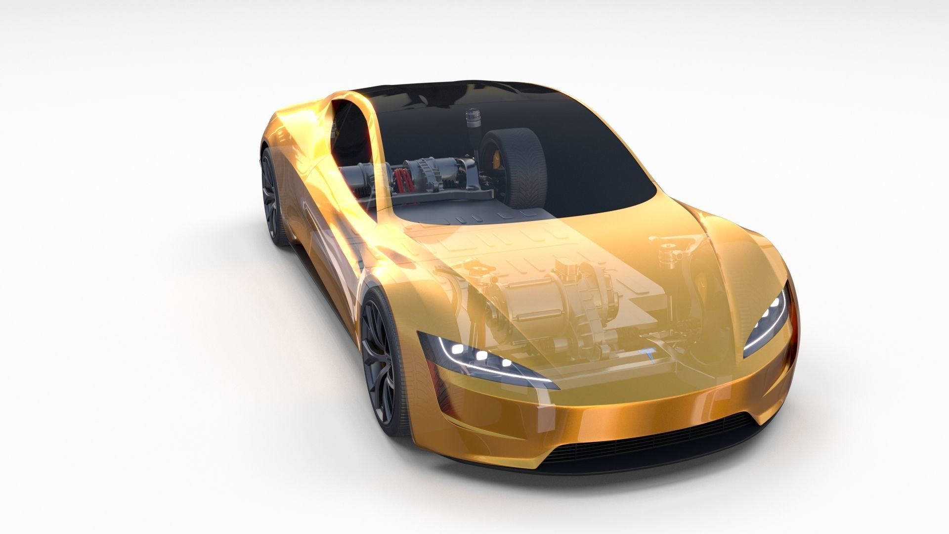 Tesla Roadster Yellow with Chassis 3D model_9