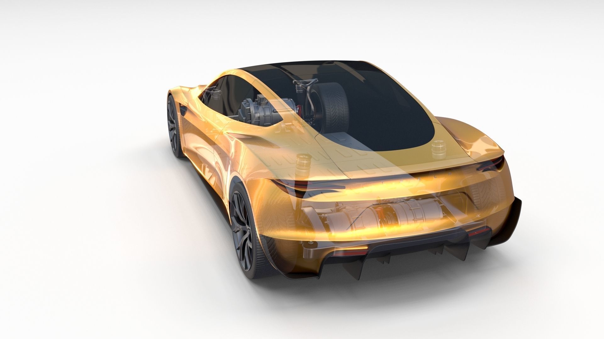 Tesla Roadster Yellow with Chassis 3D model_8