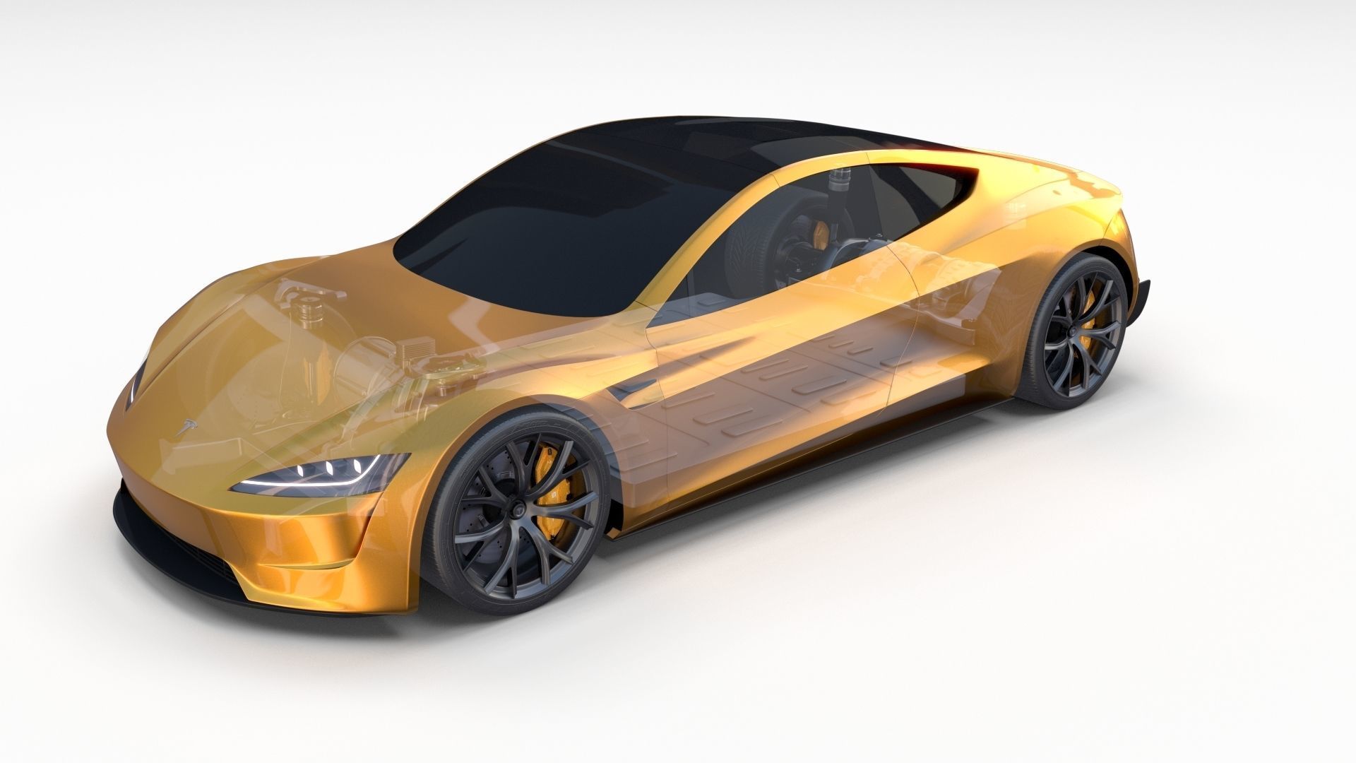 Tesla Roadster Yellow with Chassis 3D model_7