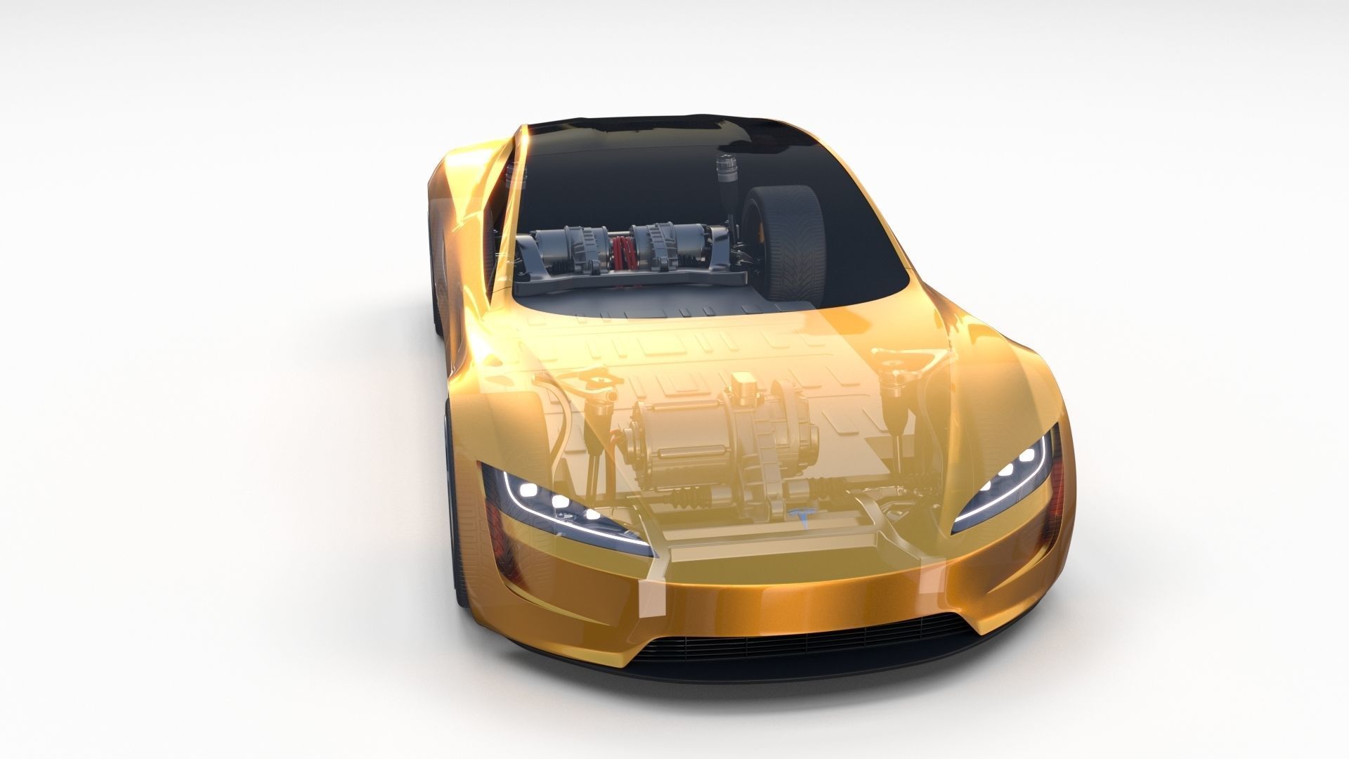 Tesla Roadster Yellow with Chassis 3D model_10