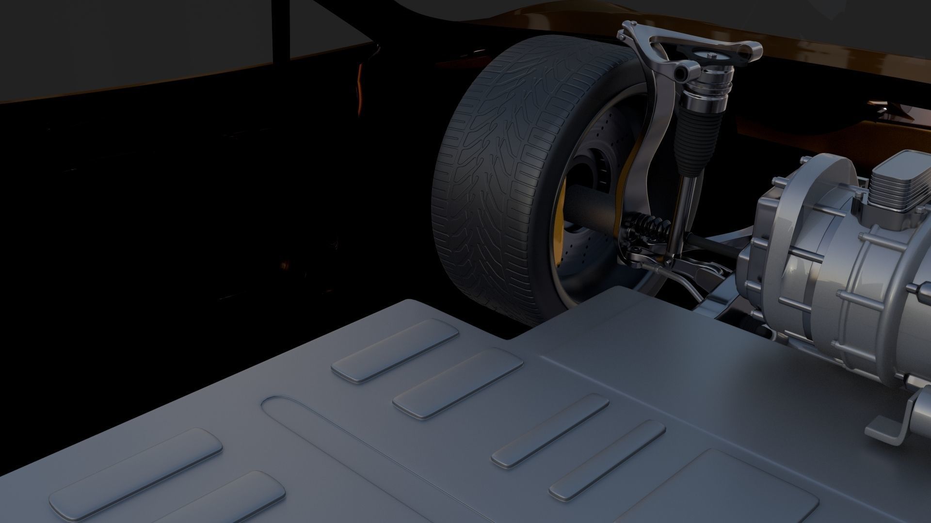 Tesla Roadster Yellow with Chassis 3D model_19