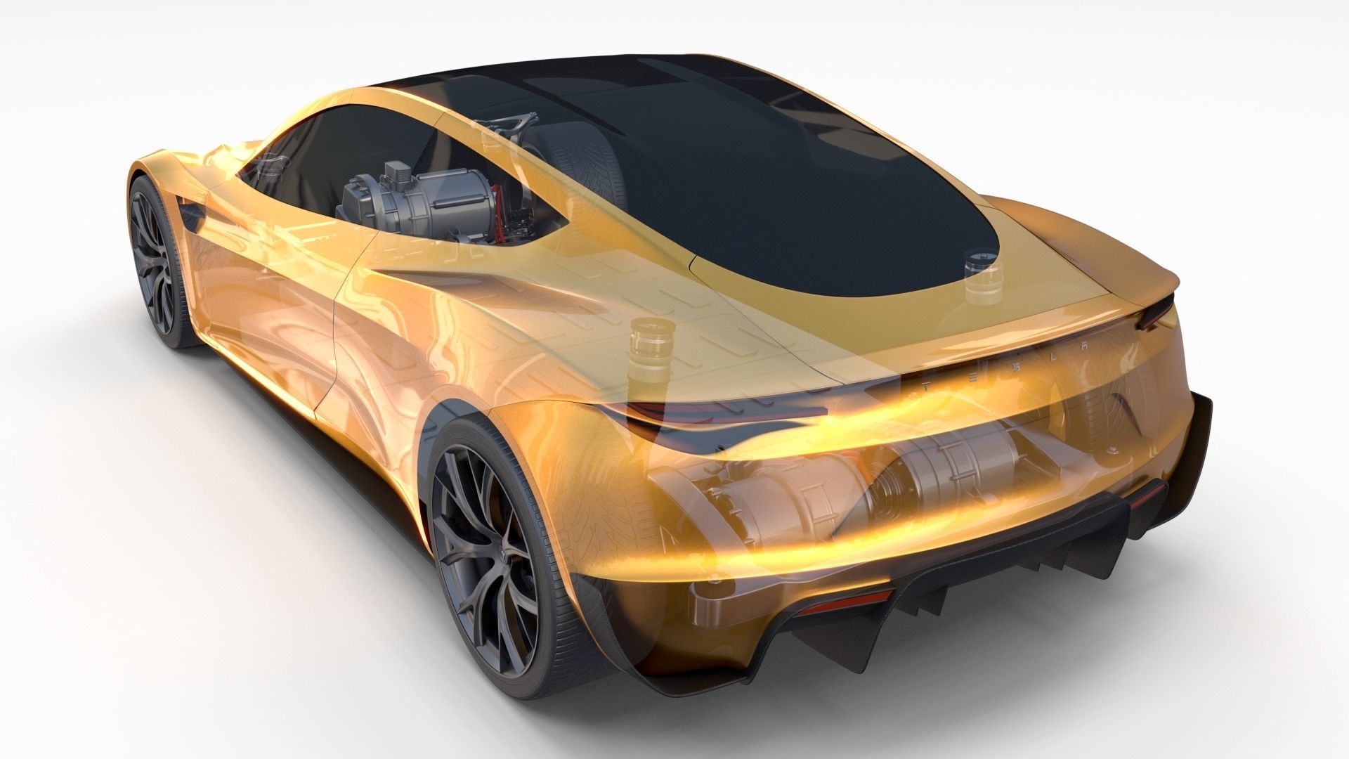 Tesla Roadster Yellow with Chassis 3D model_15